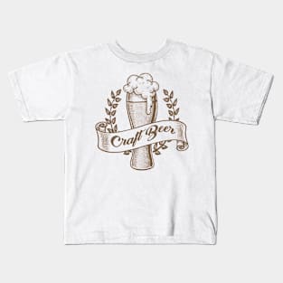 Craft Beer Emblem Drawn in Engraving Style. Kids T-Shirt